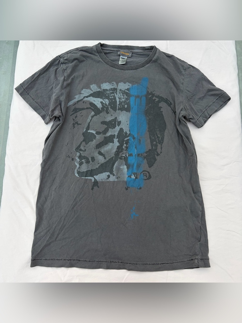 Y2K Diesel Gray Graphic Tee, Vintage Streetwear Grunge